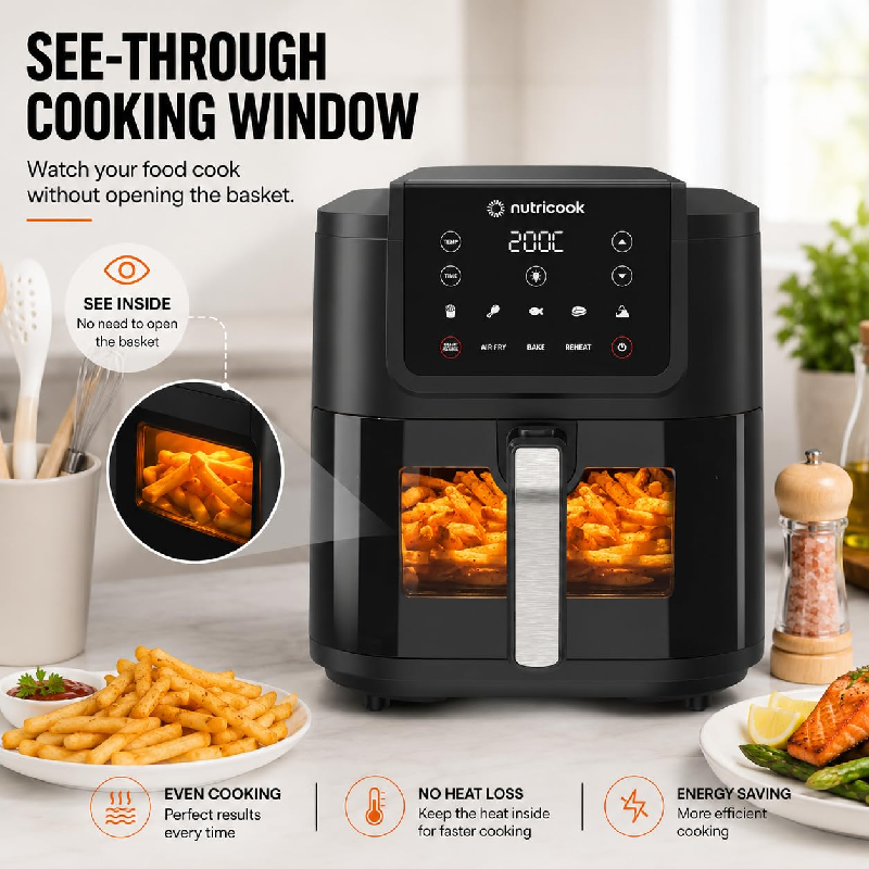 Nutricook Slim Air Fryer, Extra Large 7.6L, 1700 W, NC-AFS200 - Black