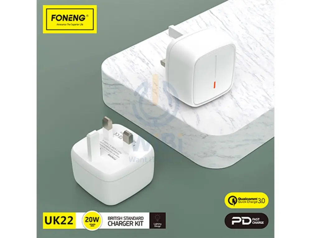 Foneng Fast Charger - UK22 / 20W / (Qc + PD) / White Accessories > Power Adapters