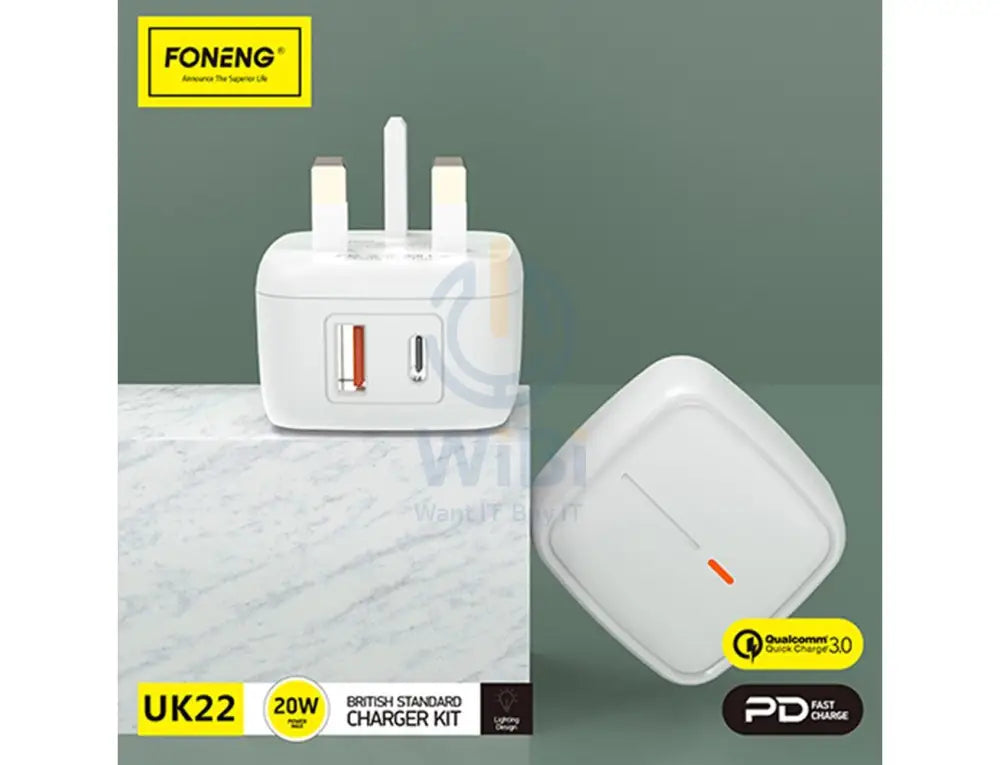 Foneng Fast Charger - UK22 / 20W / (Qc + PD) / White Accessories > Power Adapters