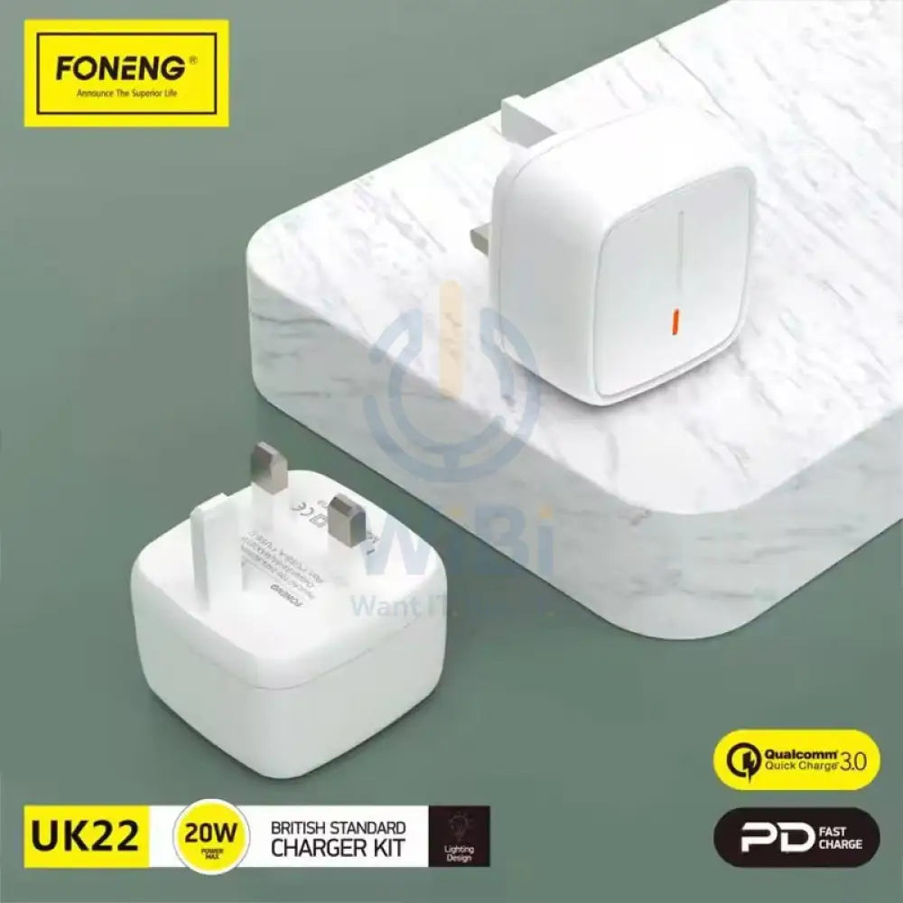 Foneng Lightning Charger - UK22 / Qc + PD / 20W / White Accessories > Power Adapters
