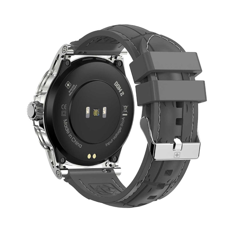 Swiss Military Dom 2 Smart Watch - Silver Frame Gray Silicon Strap with Swiss Military Delta Earbud - White Smart