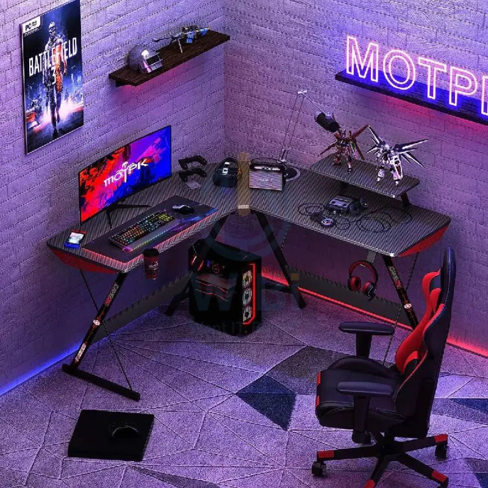 GameOn L-Shaped Slayer I Series Gaming Desk - Black Accessories > Other Gaming Accessories