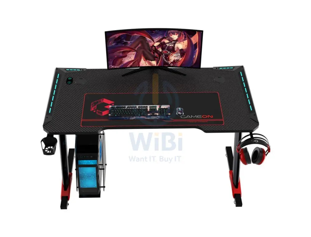 GameOn Raptor II Series Z-Shaped RGB Flowing Light Gaming Desk Headphone Hook & Cup Holder - Black Accessories > Other