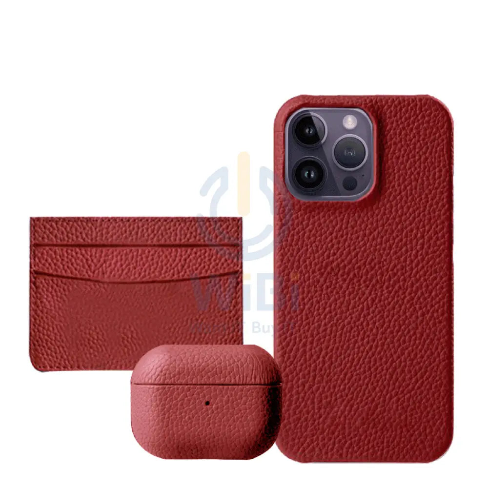 Gift Set Leather Case iPhone 14 Pro- Airpod Pro - Wallet - RED Accessories > Mobiles & Tablets