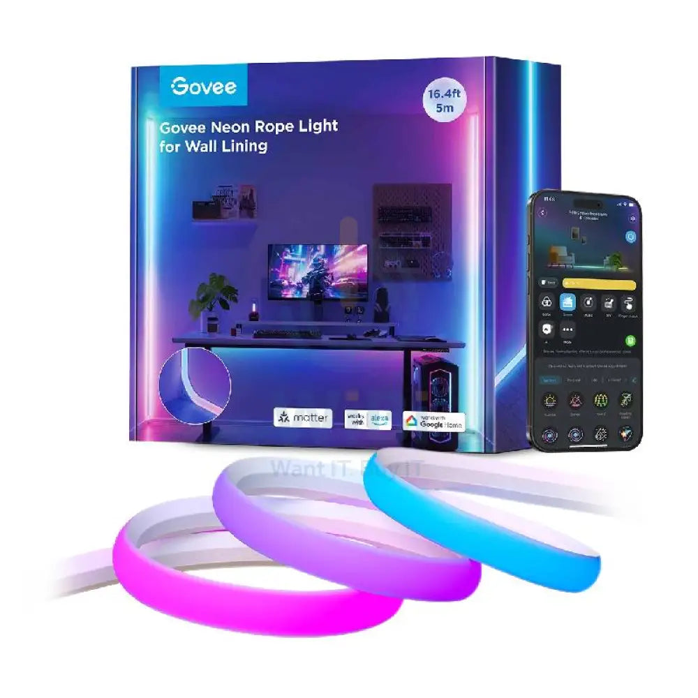 Govee Neon Rope Lights for Wall Lining - Bluetooth / 5 Meter / RGBIC Accessories > Other Accessories
