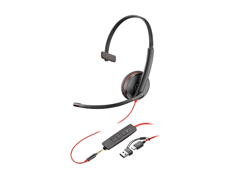 HP HP Poly Blackwire 3215 Monaural USB-C Headset - 3.5mm / USB-C/A Adapter