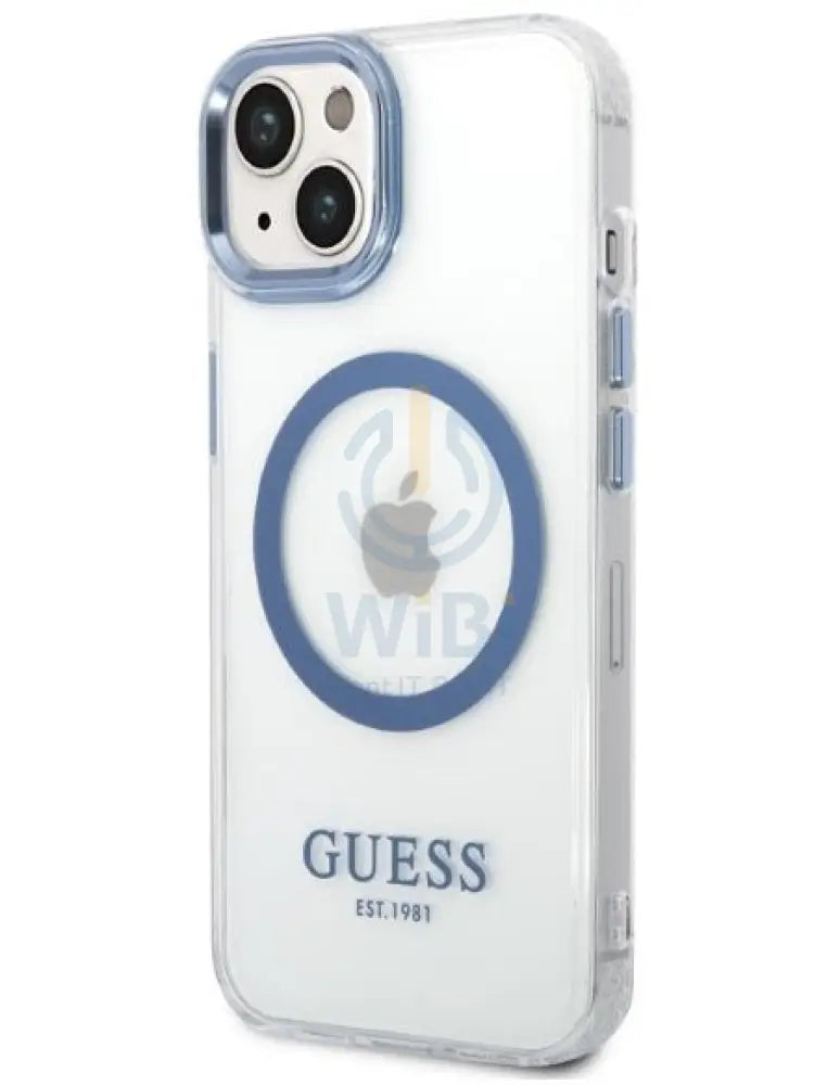 Guess Apple iPhone 14 Plus Magsafe Compatible Translucent Blue Outline & Logo - Blue Accessories > Mobiles & Tablets >