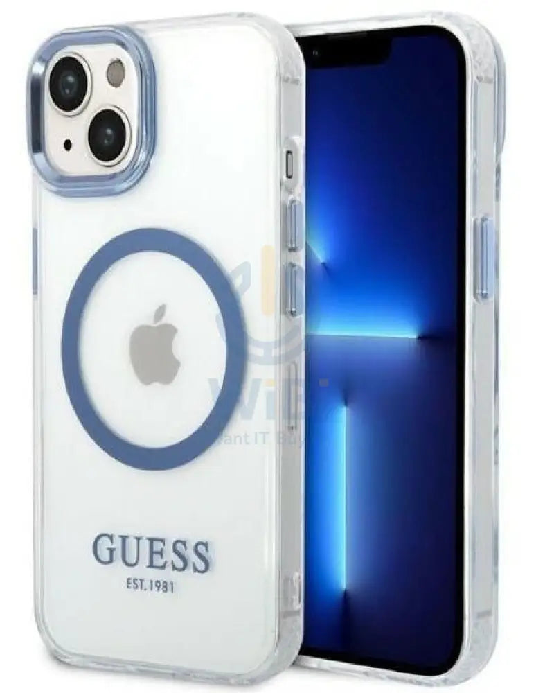 Guess Apple iPhone 14 Plus Magsafe Compatible Translucent Blue Outline & Logo - Blue Accessories > Mobiles & Tablets >