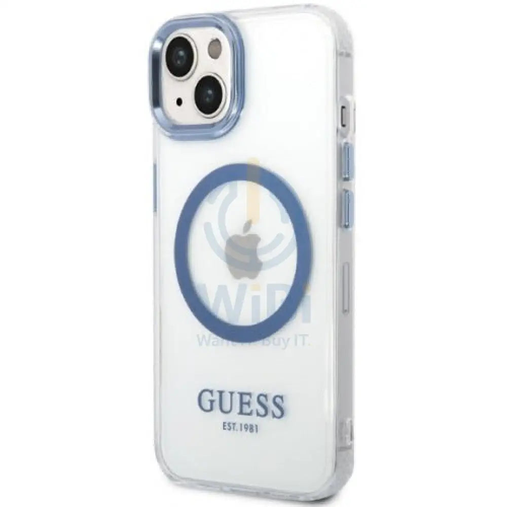 Guess Apple iPhone 14 Plus Magsafe Compatible Translucent Blue Outline & Logo - Blue Accessories > Mobiles & Tablets >