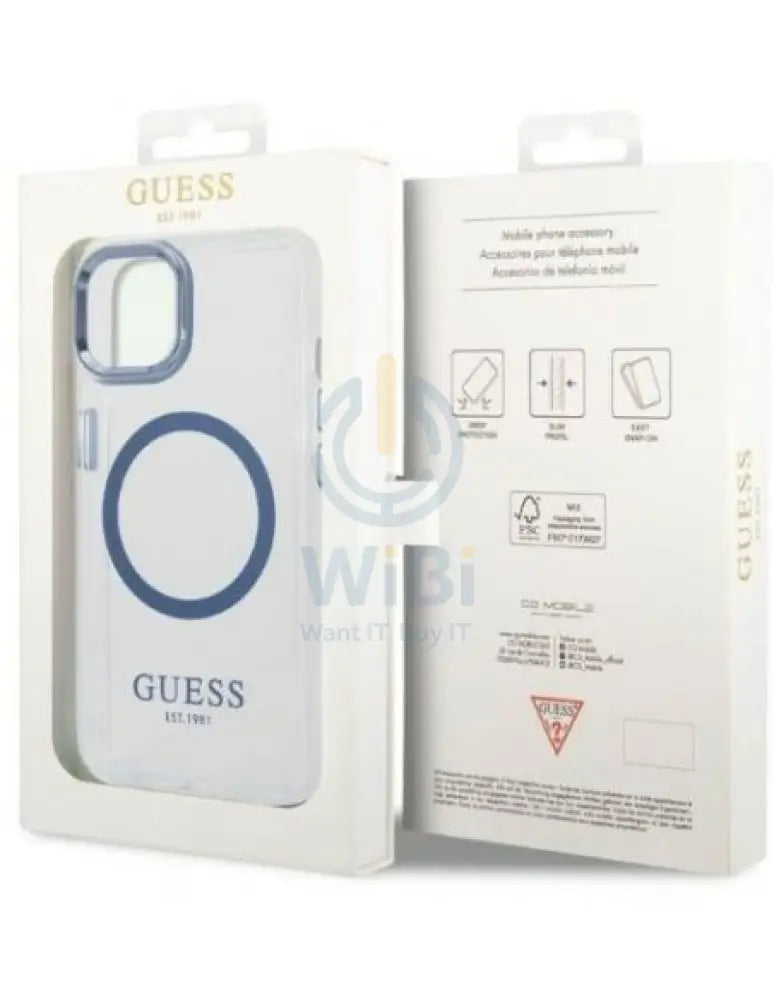Guess Apple iPhone 14 Plus Magsafe Compatible Translucent Blue Outline & Logo - Blue Accessories > Mobiles & Tablets >