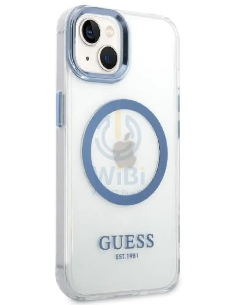 Guess Apple iPhone 14 Plus Magsafe Compatible Translucent Blue Outline & Logo - Blue Accessories > Mobiles & Tablets >