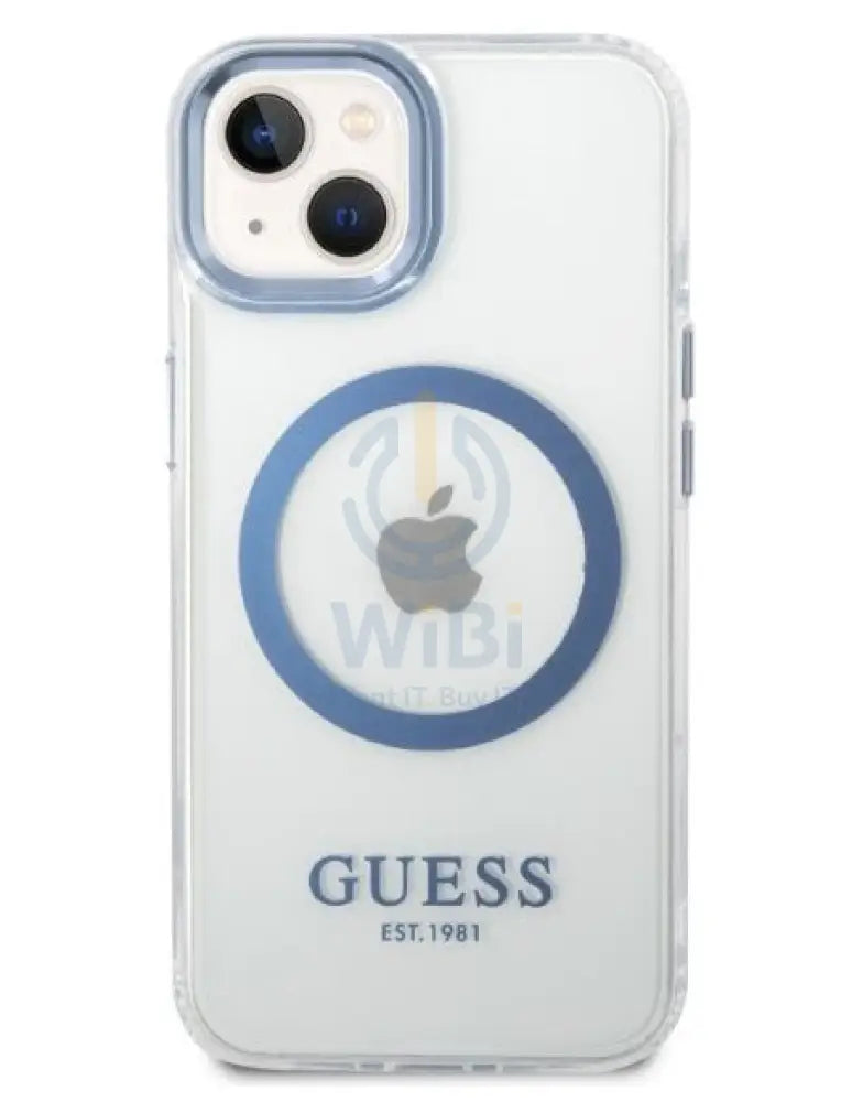 Guess Apple iPhone 14 Plus Magsafe Compatible Translucent Blue Outline & Logo - Blue Accessories > Mobiles & Tablets >