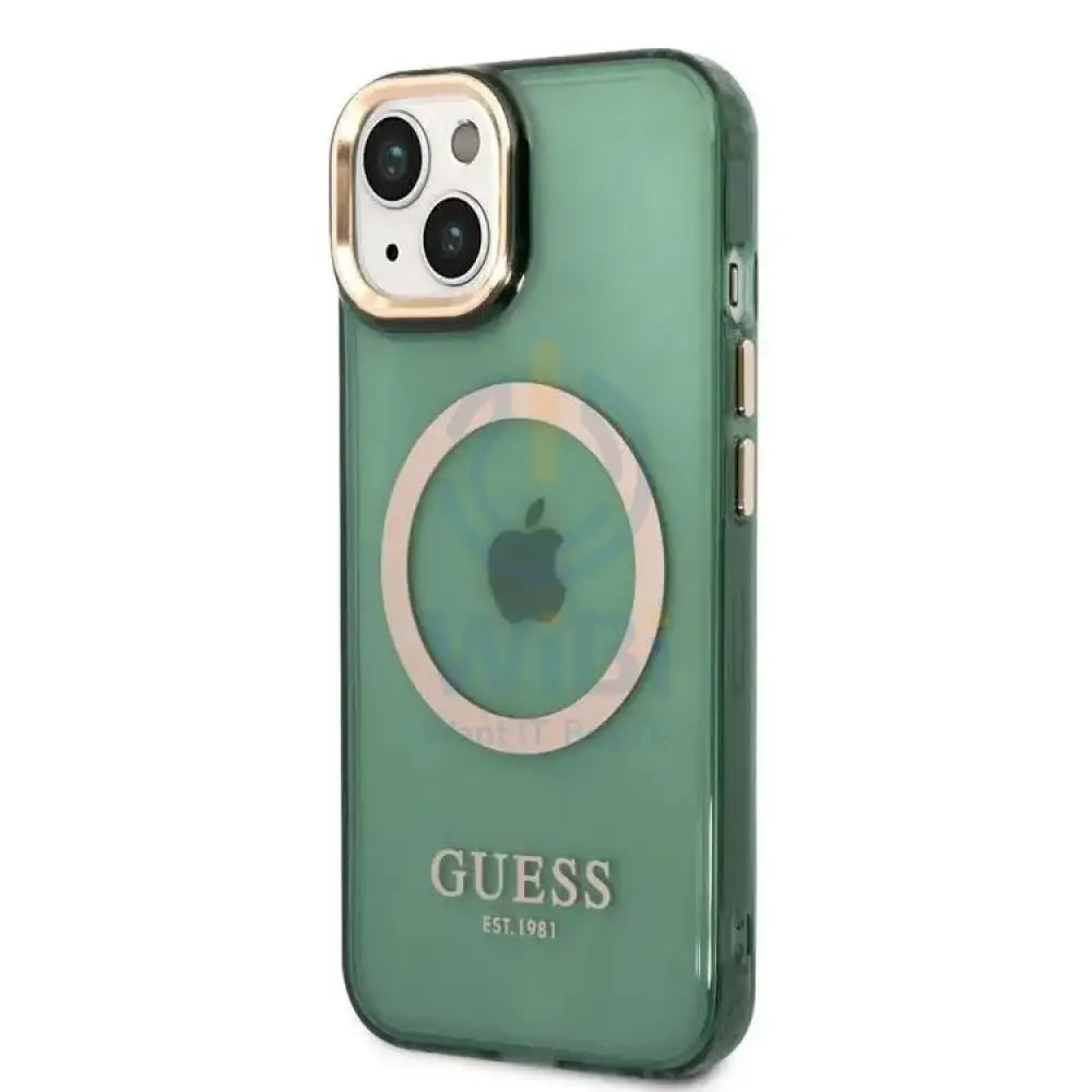 Guess Apple iPhone 14 Plus Magsafe Compatible Translucent Gold Outline & Logo - Green Accessories > Mobiles & Tablets >