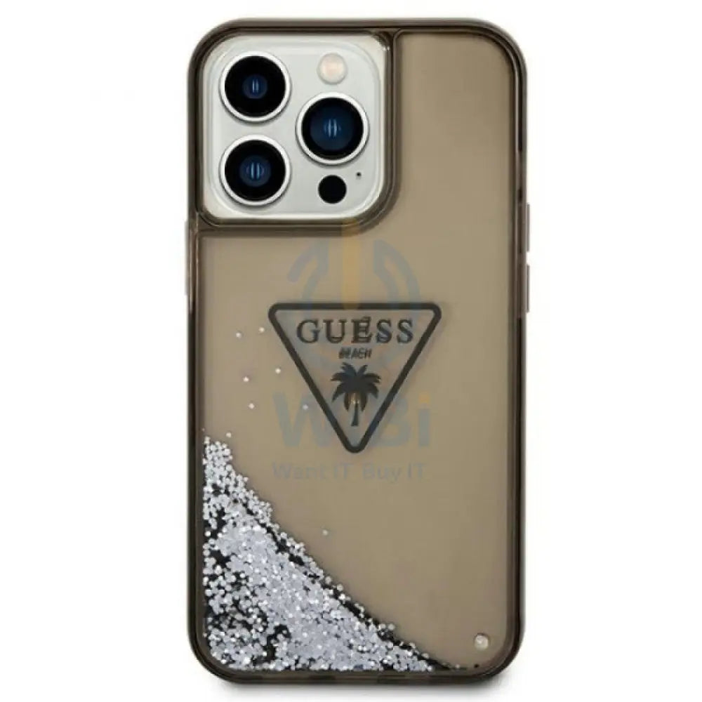 Guess Apple iPhone 14 Pro Liquid Glitter Case With Translucent Triangle Logo - Smoke Transparent Accessories > Mobiles