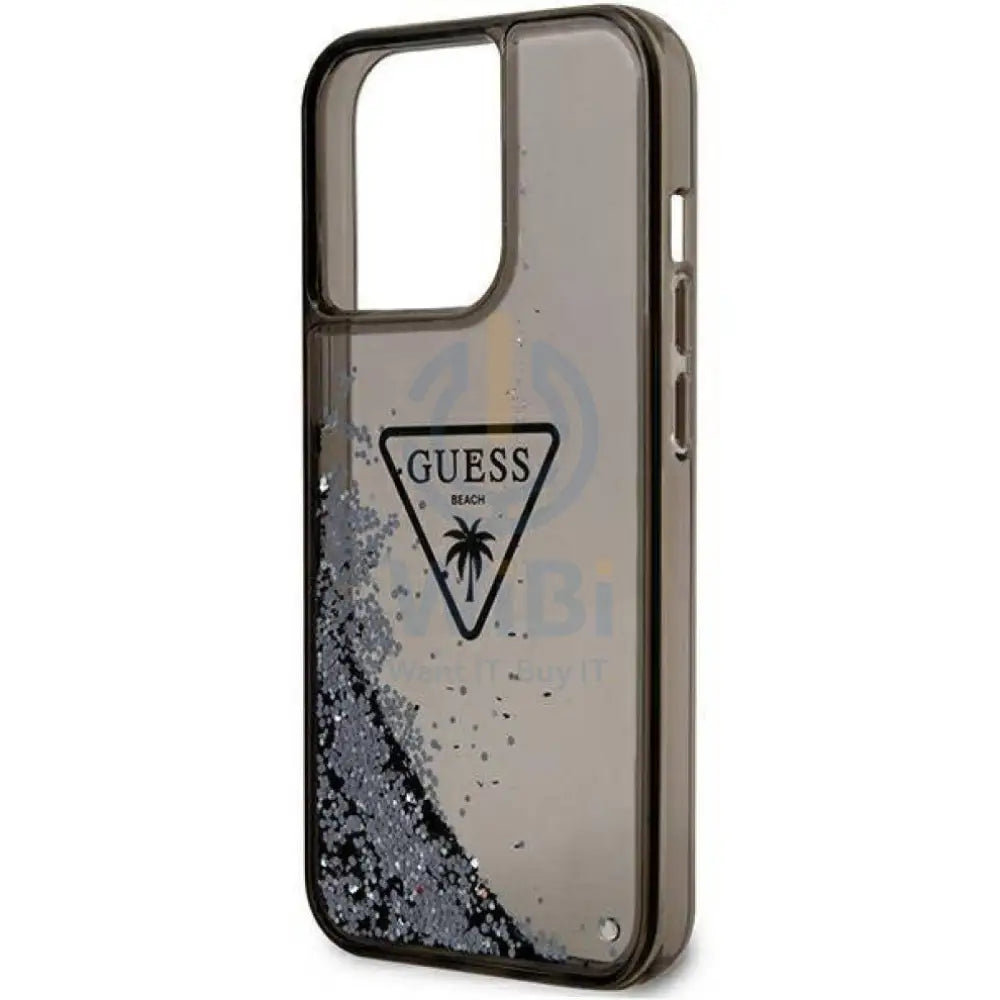 Guess Apple iPhone 14 Pro Liquid Glitter Case With Translucent Triangle Logo - Smoke Transparent Accessories > Mobiles