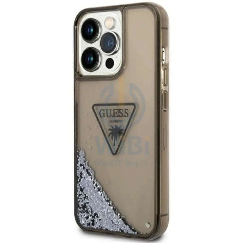 Guess Apple iPhone 14 Pro Liquid Glitter Case With Translucent Triangle Logo - Smoke Transparent Accessories > Mobiles