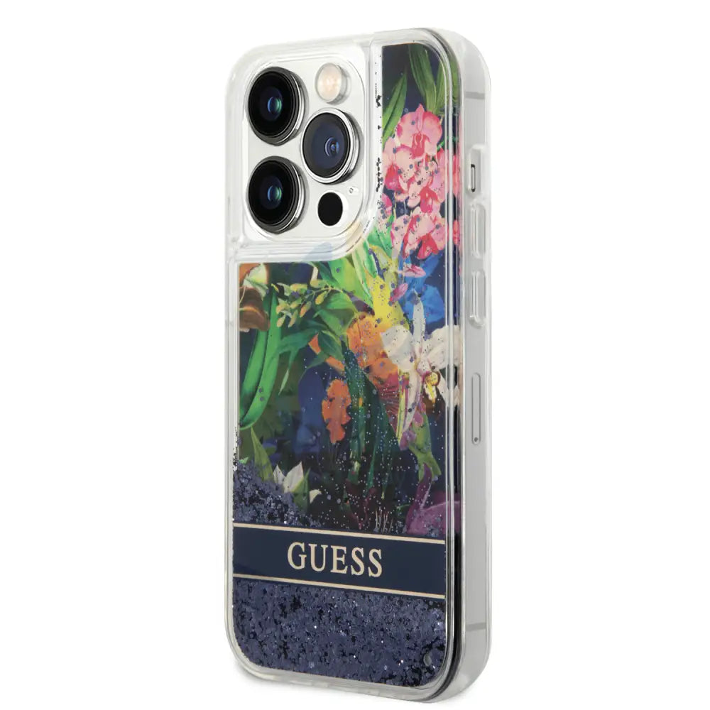 Guess Apple iPhone 14 Pro Liquid Glitter Flower Case - Blue Accessories > Mobiles & Tablets > Mobiles