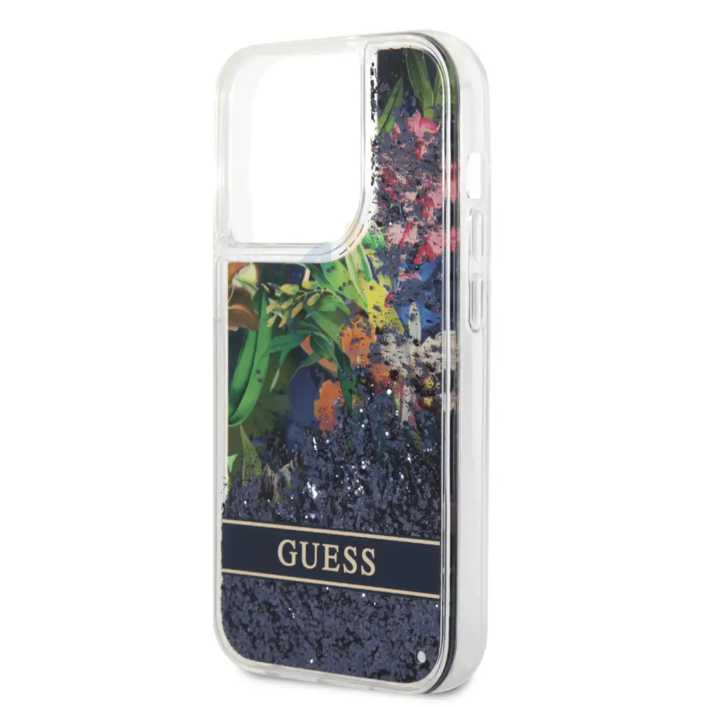 Guess Apple iPhone 14 Pro Liquid Glitter Flower Case - Blue Accessories > Mobiles & Tablets > Mobiles