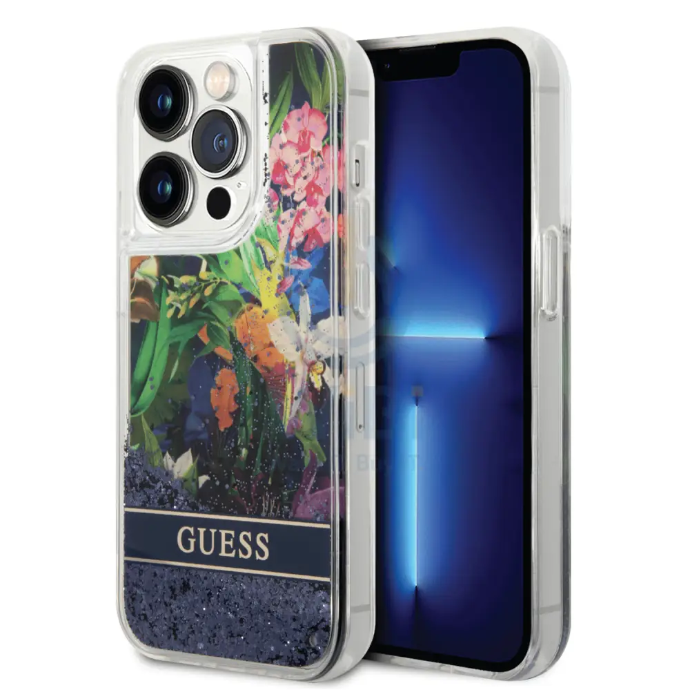Guess Apple iPhone 14 Pro Liquid Glitter Flower Case - Blue Accessories > Mobiles & Tablets > Mobiles