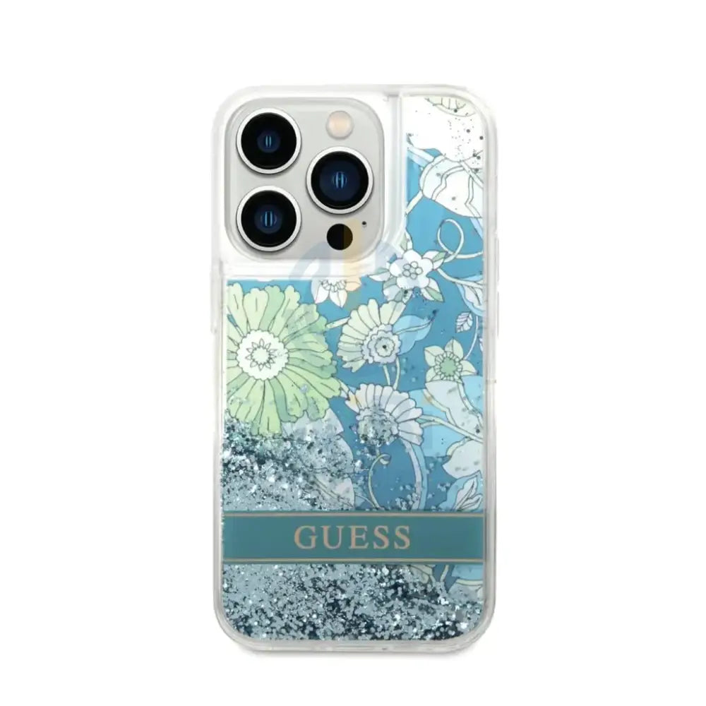 Guess Apple iPhone 14 Pro Liquid Glitter Flower Case - Green Accessories > Mobiles & Tablets > Mobiles