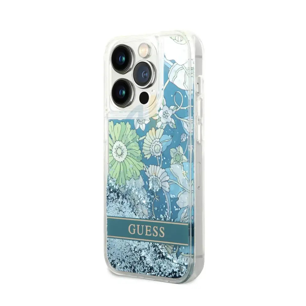Guess Apple iPhone 14 Pro Liquid Glitter Flower Case - Green Accessories > Mobiles & Tablets > Mobiles