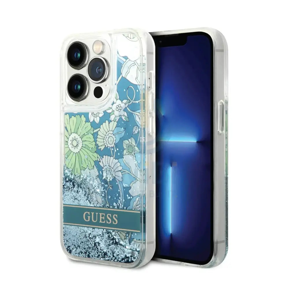 Guess Apple iPhone 14 Pro Liquid Glitter Flower Case - Green Accessories > Mobiles & Tablets > Mobiles