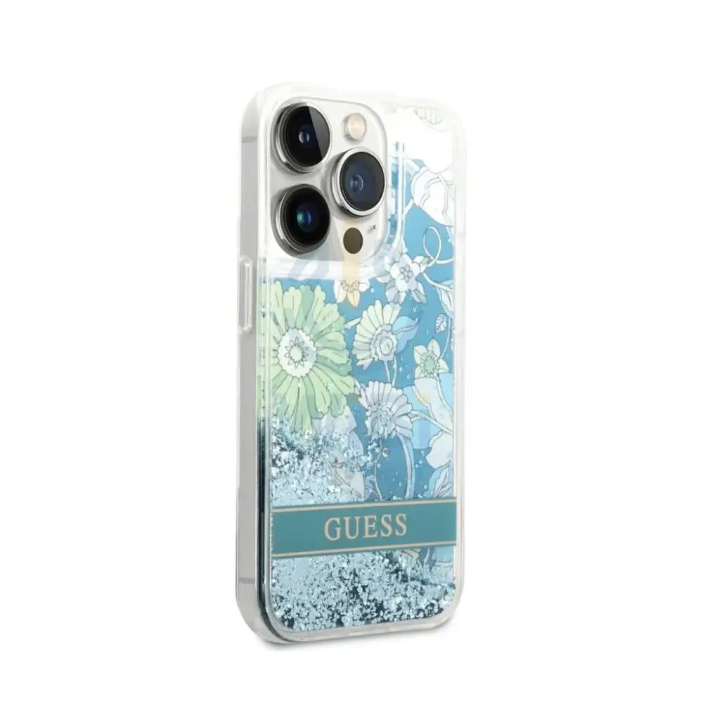 Guess Apple iPhone 14 Pro Liquid Glitter Flower Case - Green Accessories > Mobiles & Tablets > Mobiles