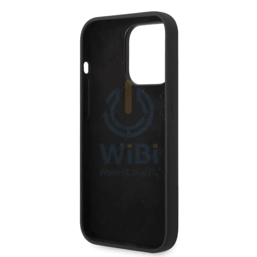 Guess Apple iPhone 14 Pro Liquid Silicone Case with PC Camera Outline & Script Metal Logo - Black Accessories > Mobiles