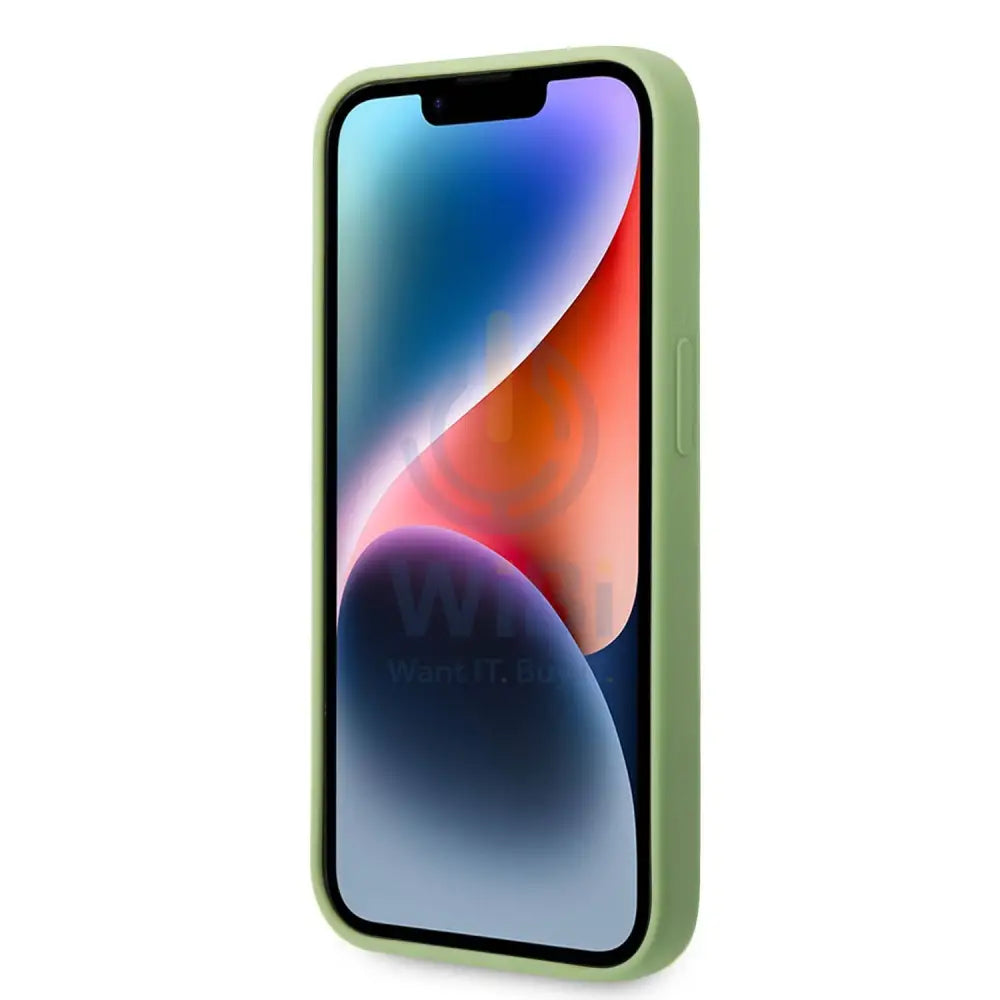 Guess Apple iPhone 14 Pro Liquid Silicone Case with PC Camera Outline & Script Metal Logo - Green Accessories > Mobiles