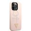 Guess Apple iPhone 14 Pro Liquid Silicone Case With Shiny Line & Metal Triangle Tone Logo - Pink Accessories > Mobiles