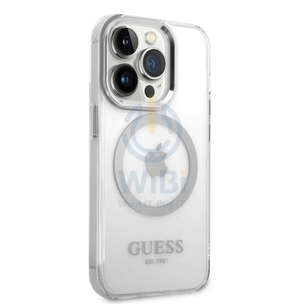Guess Apple iPhone 14 Pro Magsafe Compatible Translucent Silver Outline & Logo - Silver Accessories > Mobiles & Tablets