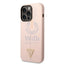 Guess Apple iPhone 14 Pro Max Liquid Silicone Case With Shiny Line & Metal Triangle Tone Logo - Pink Accessories >