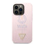 Guess Apple iPhone 14 Pro Max Liquid Silicone Case With Shiny Line & Metal Triangle Tone Logo -- Purple Accessories >