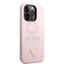 Guess Apple iPhone 14 Pro Max Liquid Silicone Case With Shiny Line & Metal Triangle Tone Logo -- Purple Accessories >