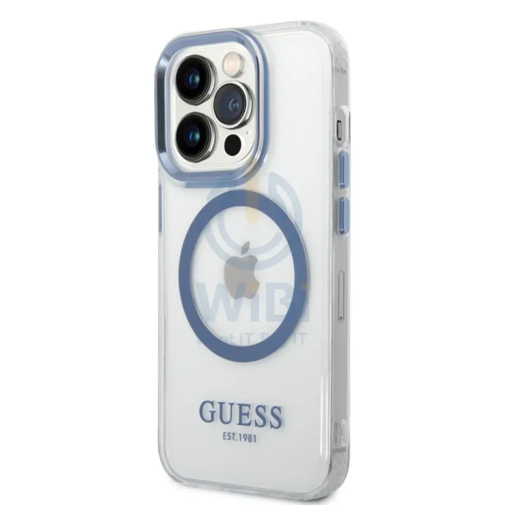 Guess Apple iPhone 14 Pro Max Magsafe Compatible Translucent Blue Outline & Logo - Blue Accessories > Mobiles & Tablets