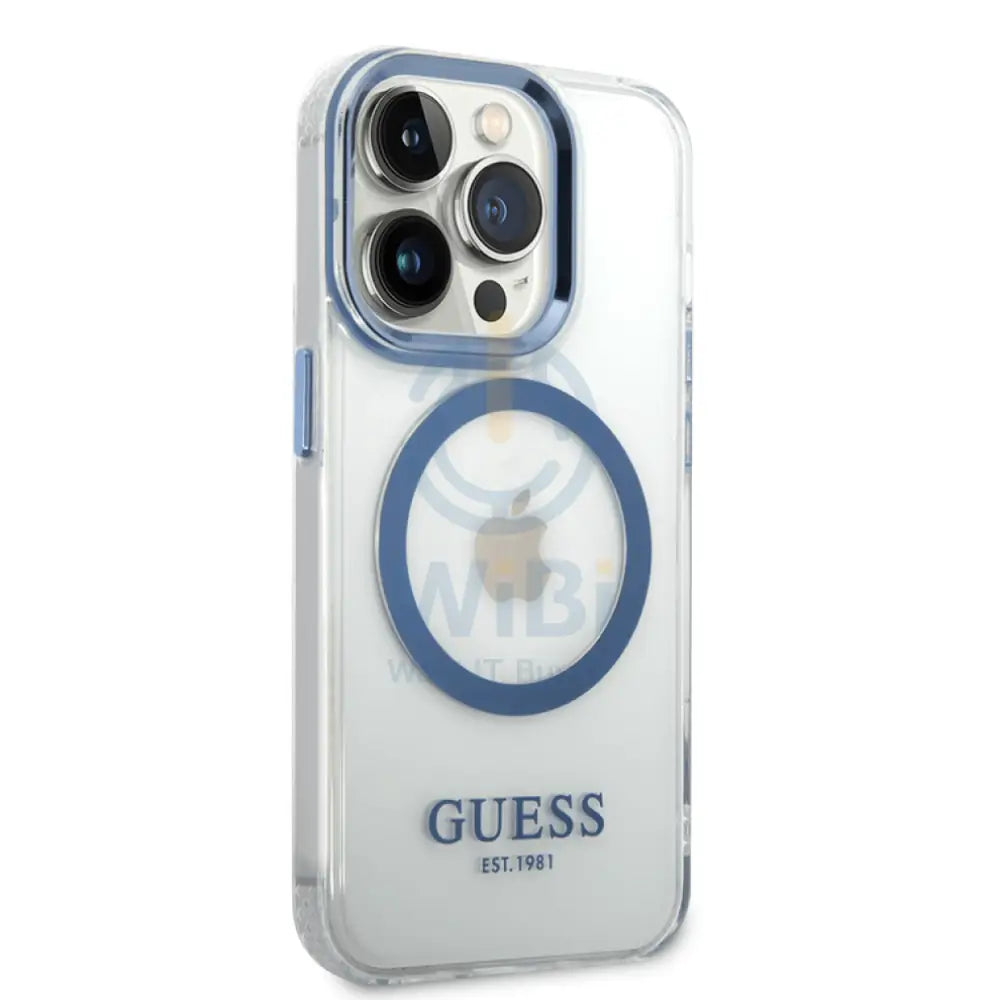 Guess Apple iPhone 14 Pro Max Magsafe Compatible Translucent Blue Outline & Logo - Blue Accessories > Mobiles & Tablets