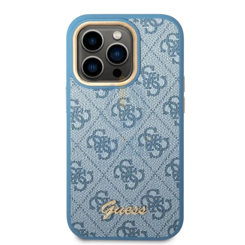 Guess Apple iPhone 14 Pro Max PC/TPU 4G PU Case With Metal Camera Outline & Buttons - Blue Accessories > Mobiles &