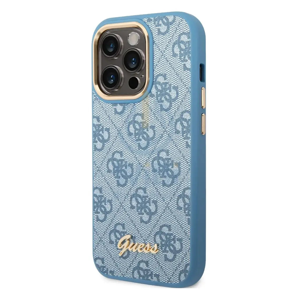 Guess Apple iPhone 14 Pro Max PC/TPU 4G PU Case With Metal Camera Outline & Buttons - Blue Accessories > Mobiles &