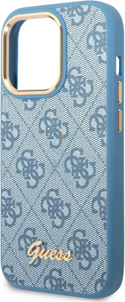 Guess Apple iPhone 14 Pro Max PC/TPU 4G PU Case With Metal Camera Outline & Buttons - Blue Accessories > Mobiles &