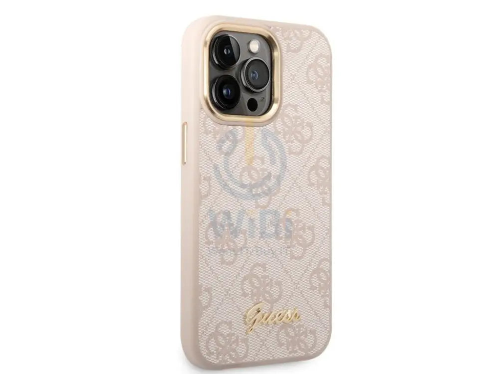 Guess Apple iPhone 14 Pro Max PC/TPU 4G PU Case With Metal Camera Outline & Buttons - Pink Accessories > Mobiles &