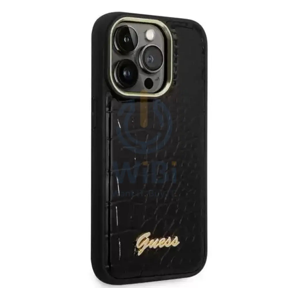 Guess Apple iPhone 14 Pro Max Pu Croco Case With Metal Camera Outline - Black Accessories > Mobiles & Tablets > Mobiles
