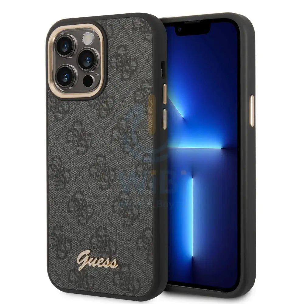 Guess Apple iPhone 14 Pro PC/TPU 4G PU Case With Metal Camera Outline & Buttons - Black Accessories > Mobiles & Tablets