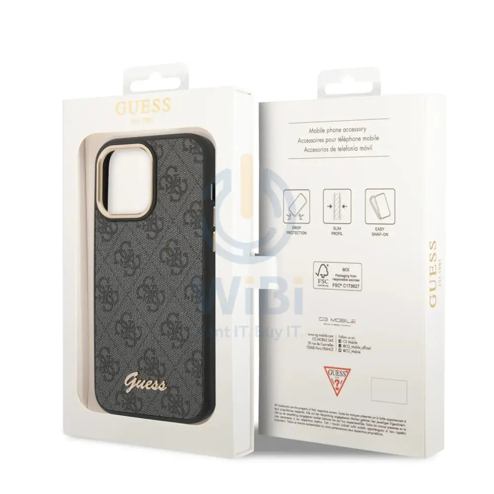 Guess Apple iPhone 14 Pro PC/TPU 4G PU Case With Metal Camera Outline & Buttons - Black Accessories > Mobiles & Tablets