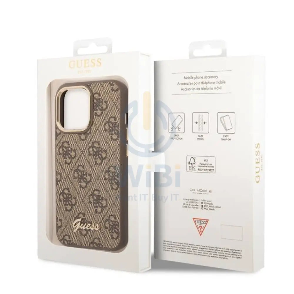Guess Apple iPhone 14 Pro PC/TPU 4G PU Case With Metal Camera Outline & Buttons - Brown Accessories > Mobiles & Tablets