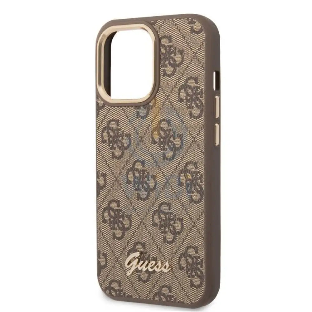 Guess Apple iPhone 14 Pro PC/TPU 4G PU Case With Metal Camera Outline & Buttons - Brown Accessories > Mobiles & Tablets