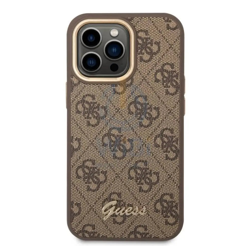 Guess Apple iPhone 14 Pro PC/TPU 4G PU Case With Metal Camera Outline & Buttons - Brown Accessories > Mobiles & Tablets
