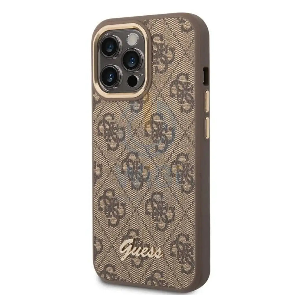 Guess Apple iPhone 14 Pro PC/TPU 4G PU Case With Metal Camera Outline & Buttons - Brown Accessories > Mobiles & Tablets