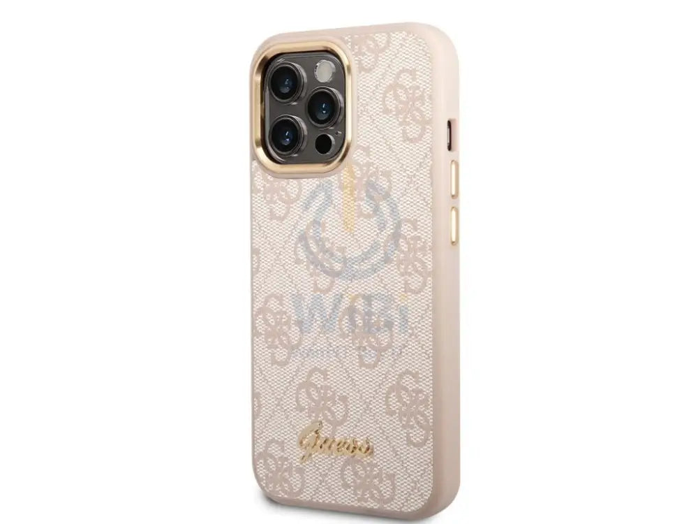 Guess Apple iPhone 14 Pro PC/TPU 4G PU Case With Metal Camera Outline & Buttons - Pink Accessories > Mobiles & Tablets