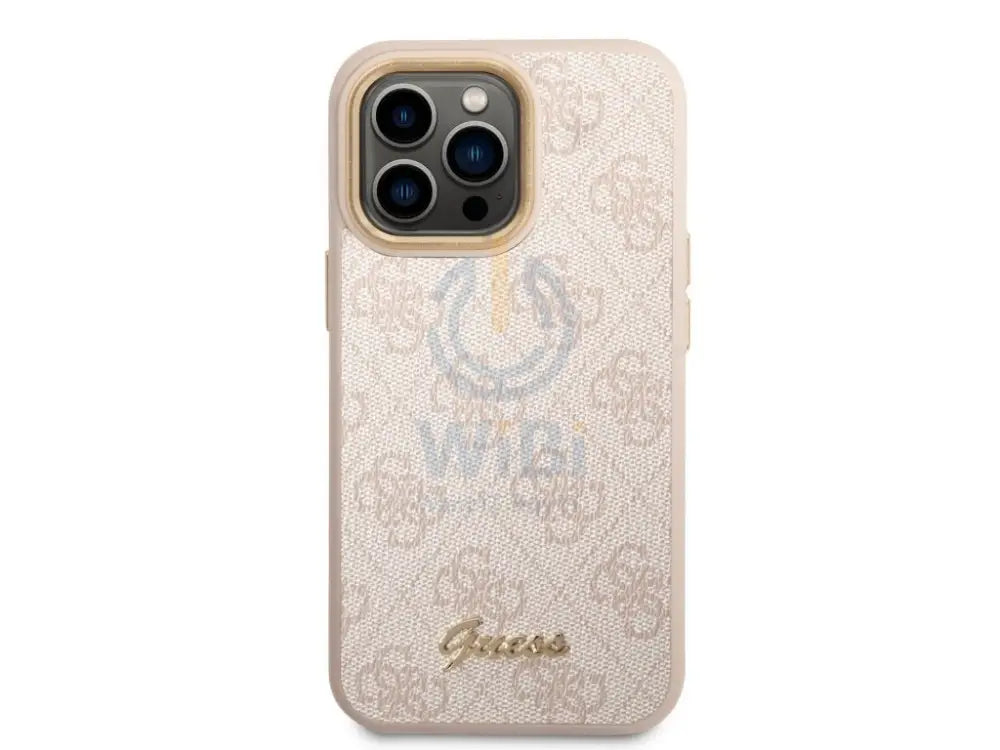 Guess Apple iPhone 14 Pro PC/TPU 4G PU Case With Metal Camera Outline & Buttons - Pink Accessories > Mobiles & Tablets