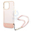 Guess Apple iPhone 14 Pro PC / TPU IML Case Double layer Electroplated Camera Outline Translucent with Strap - Pink